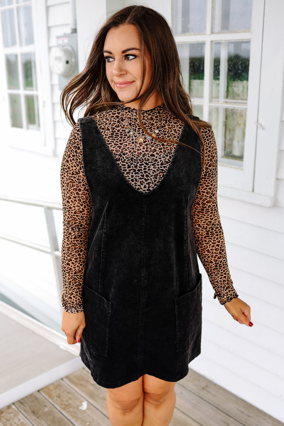 Brynn Corduroy Overall Dress - Black