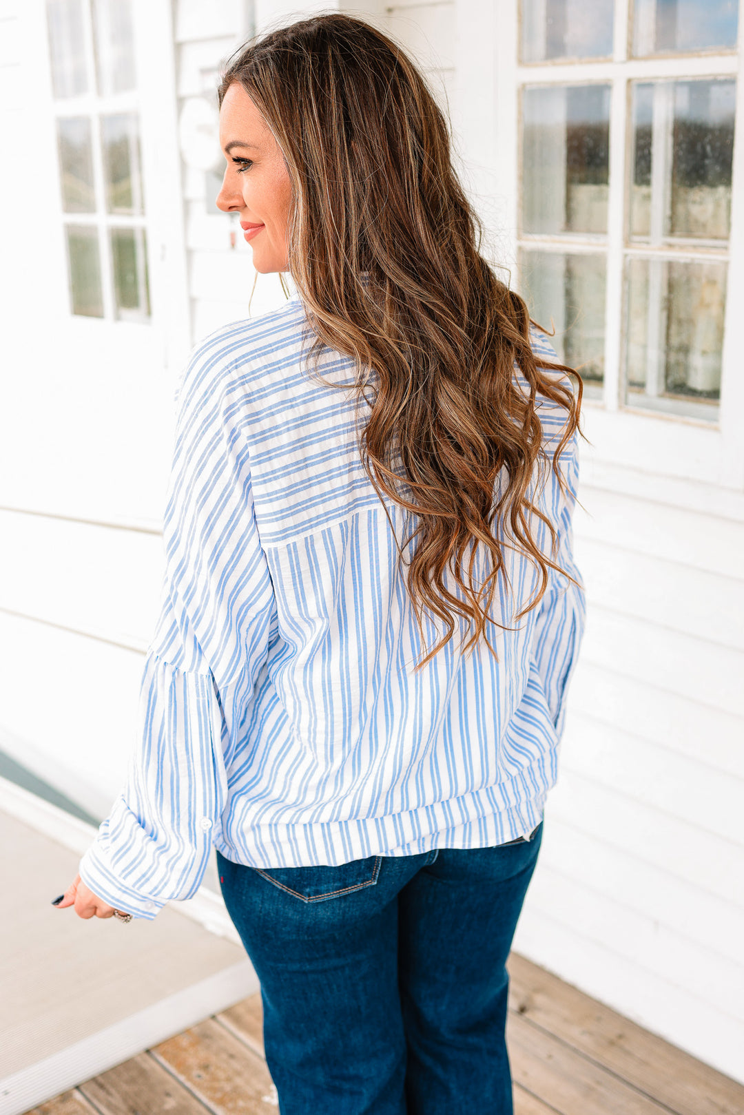 Noelle Striped Button Down Shirt - Blue