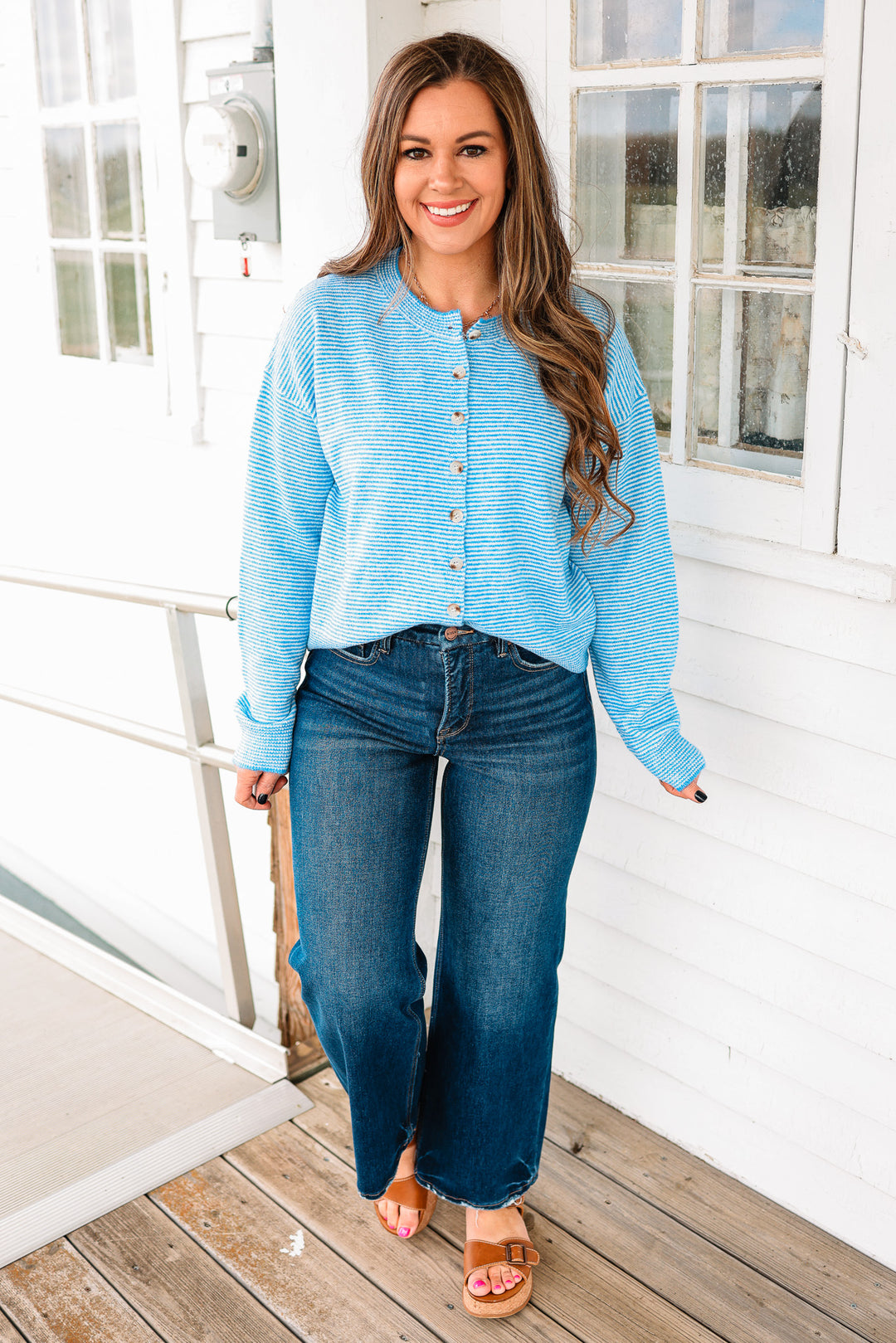 Elise Striped Button Down Sweater - Coastal