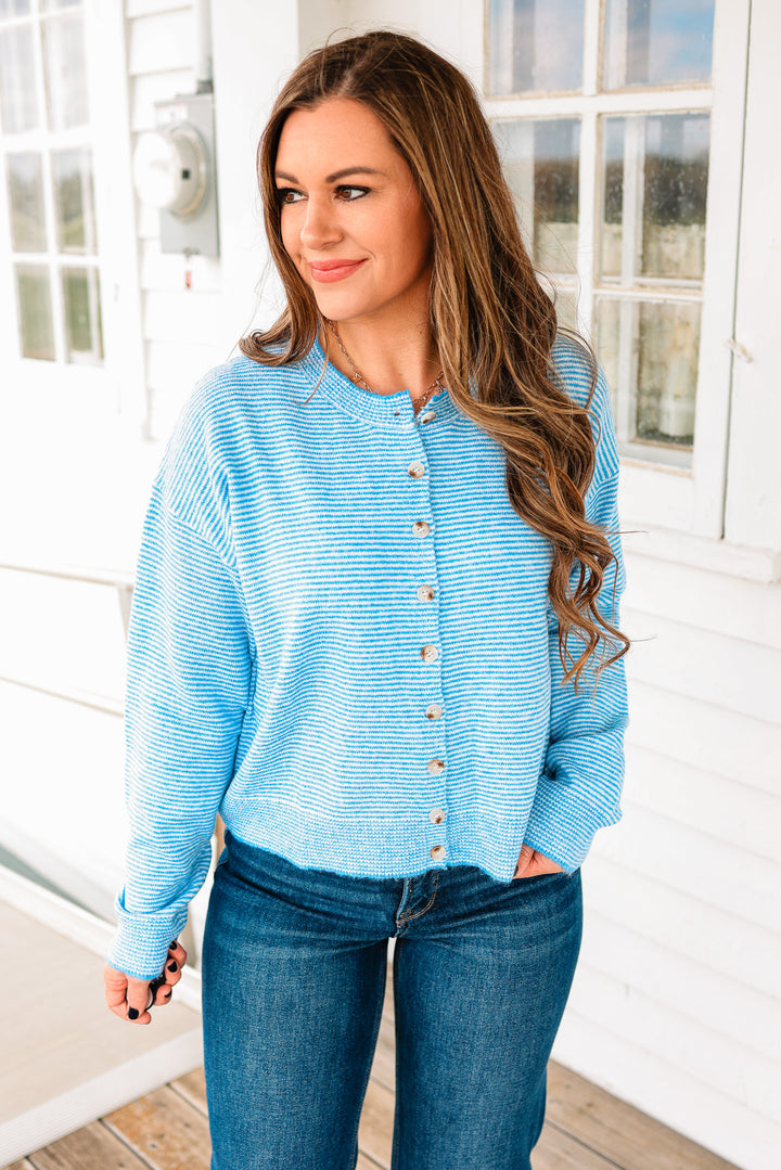Elise Striped Button Down Sweater - Coastal