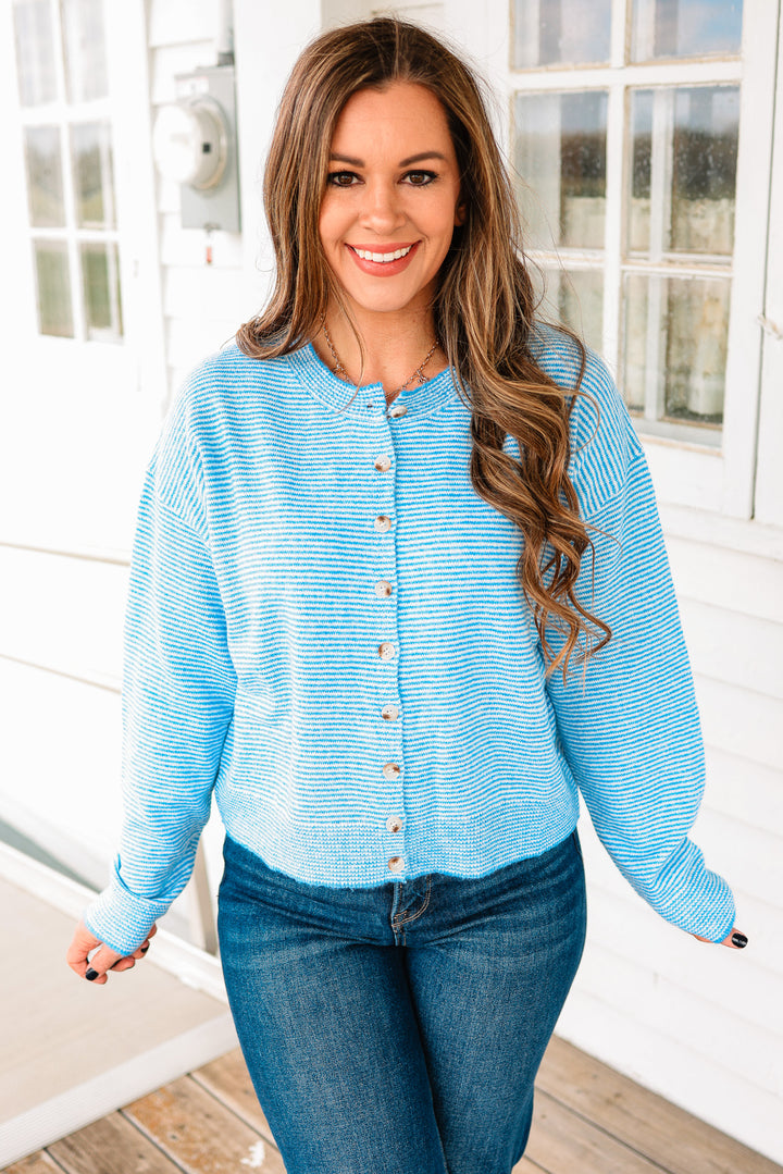 Elise Striped Button Down Sweater - Coastal