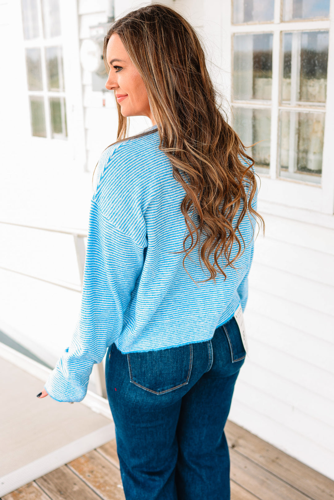 Elise Striped Button Down Sweater - Coastal