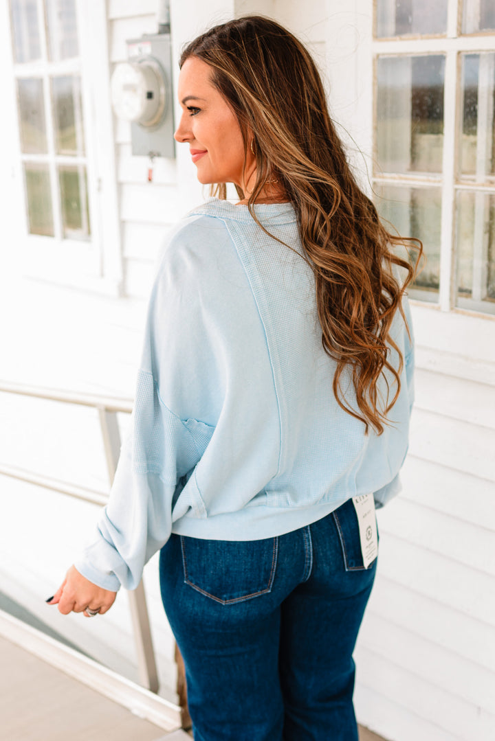 Josie Waffle Mix Terry Top - Dusty Blue