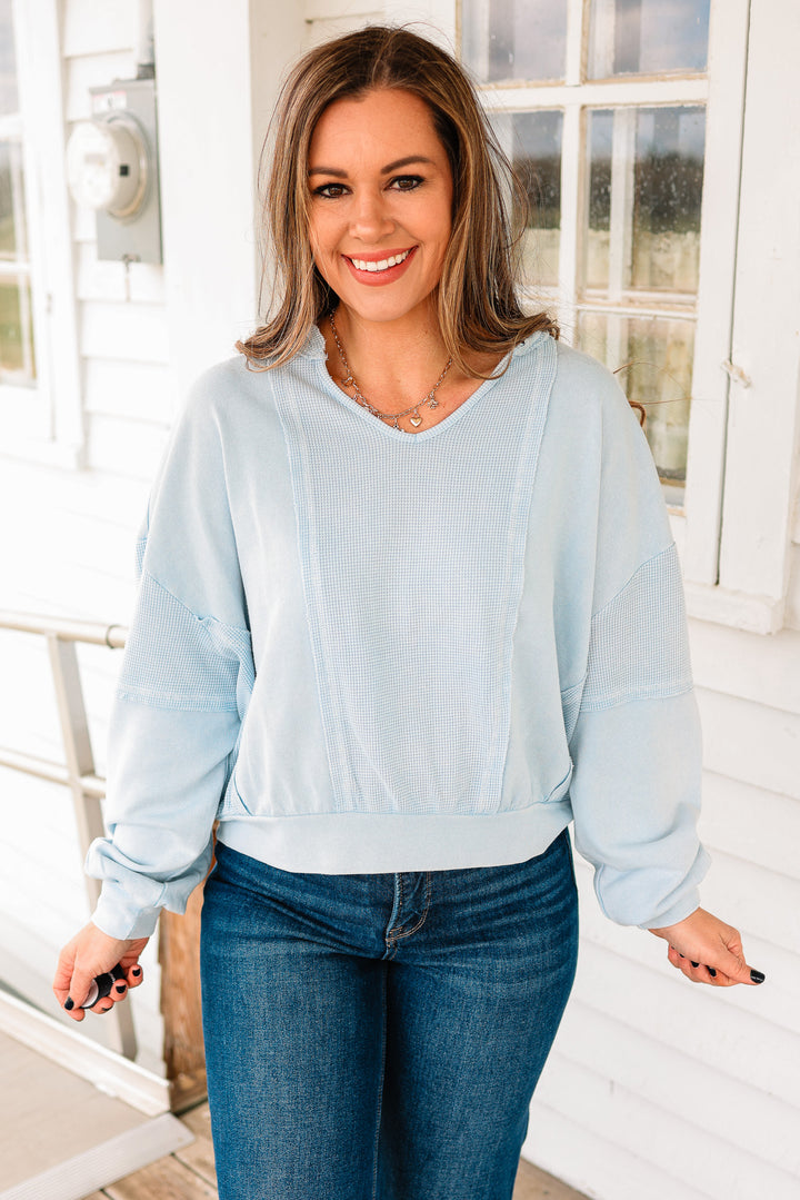 Josie Waffle Mix Terry Top - Dusty Blue