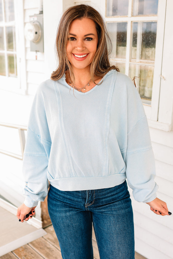 Josie Waffle Mix Terry Top - Dusty Blue