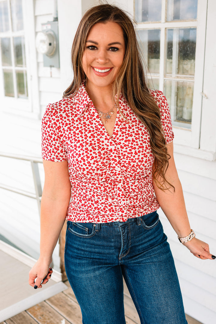 Jane Ruched Floral Button Down Shirt