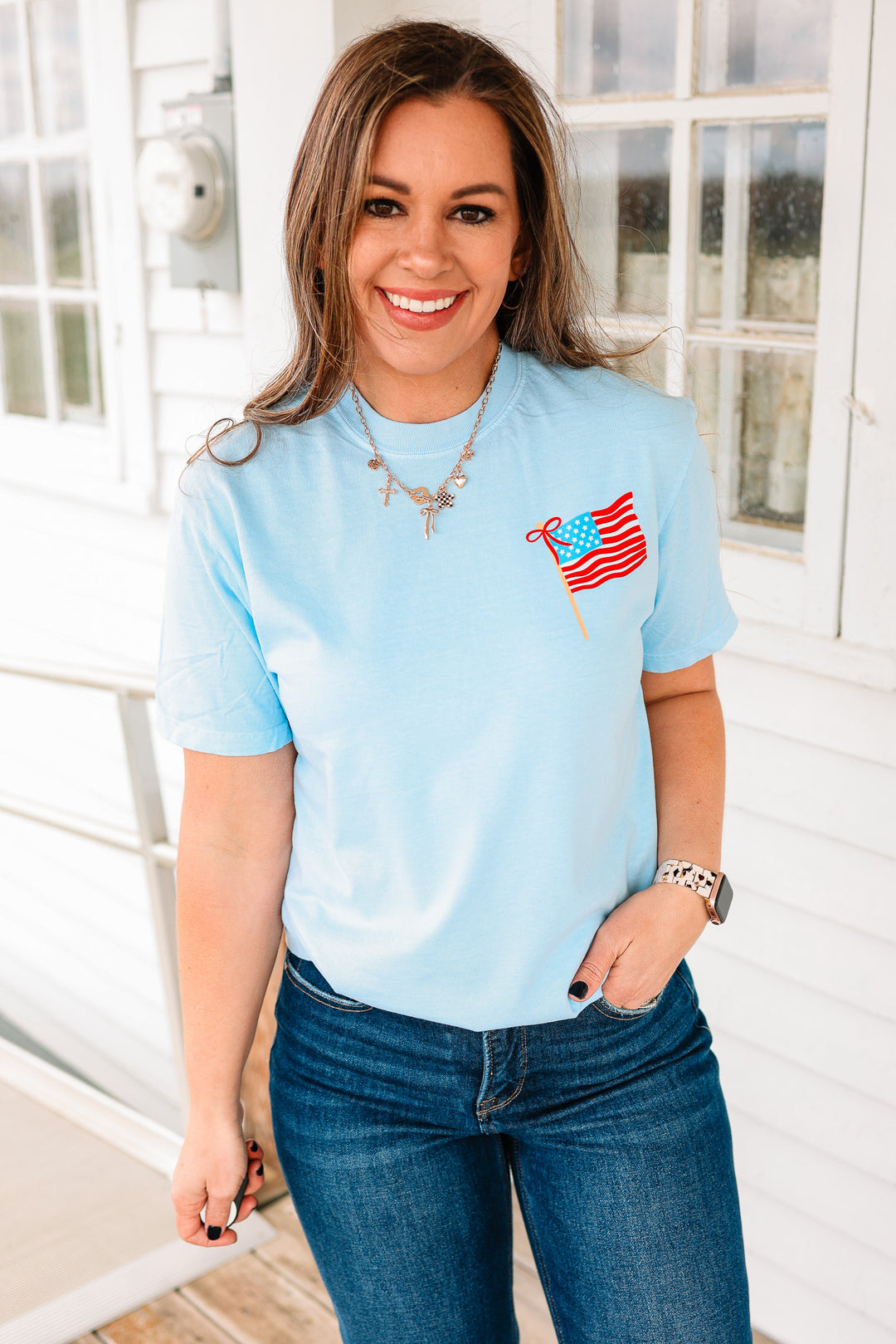 God Shed His Grace Front & Back Graphic Tee - Hydrangea