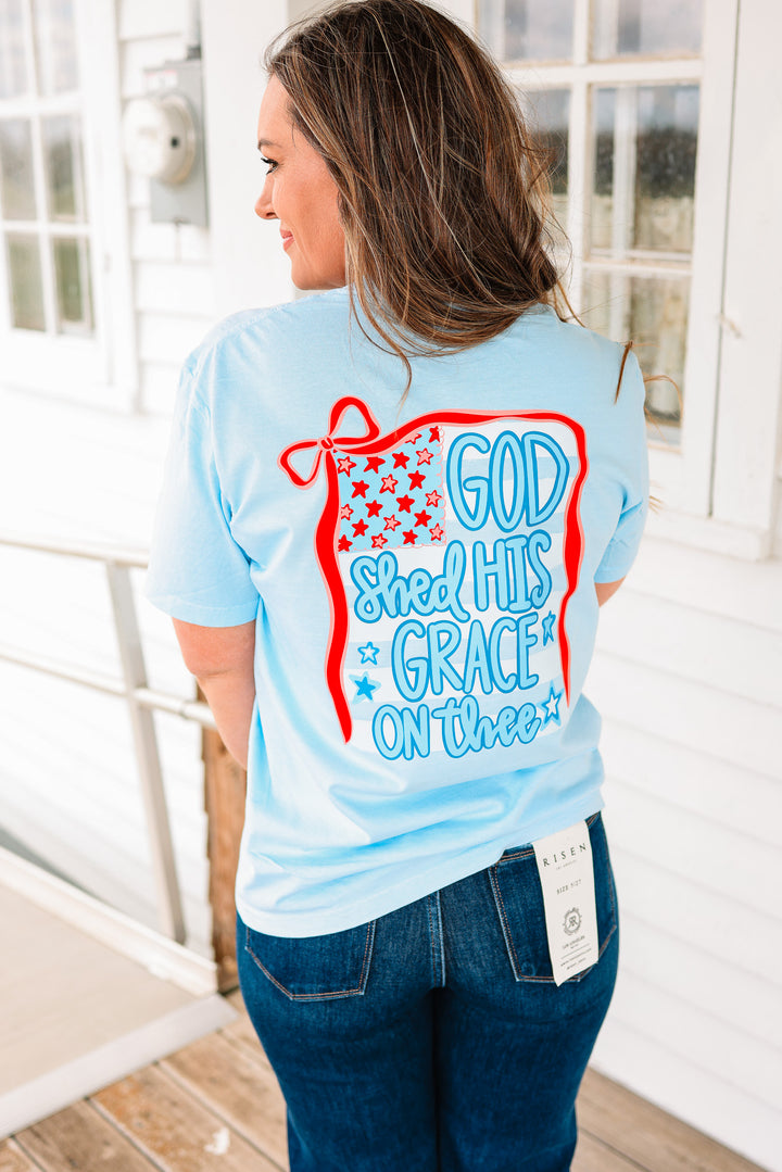 God Shed His Grace Front & Back Graphic Tee - Hydrangea