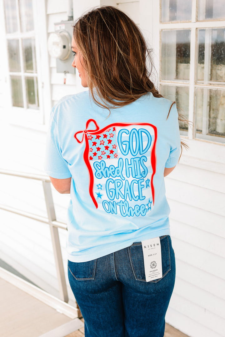 God Shed His Grace Front & Back Graphic Tee - Hydrangea