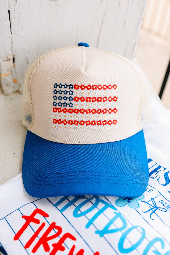 Star Floral USA Hat - Blue