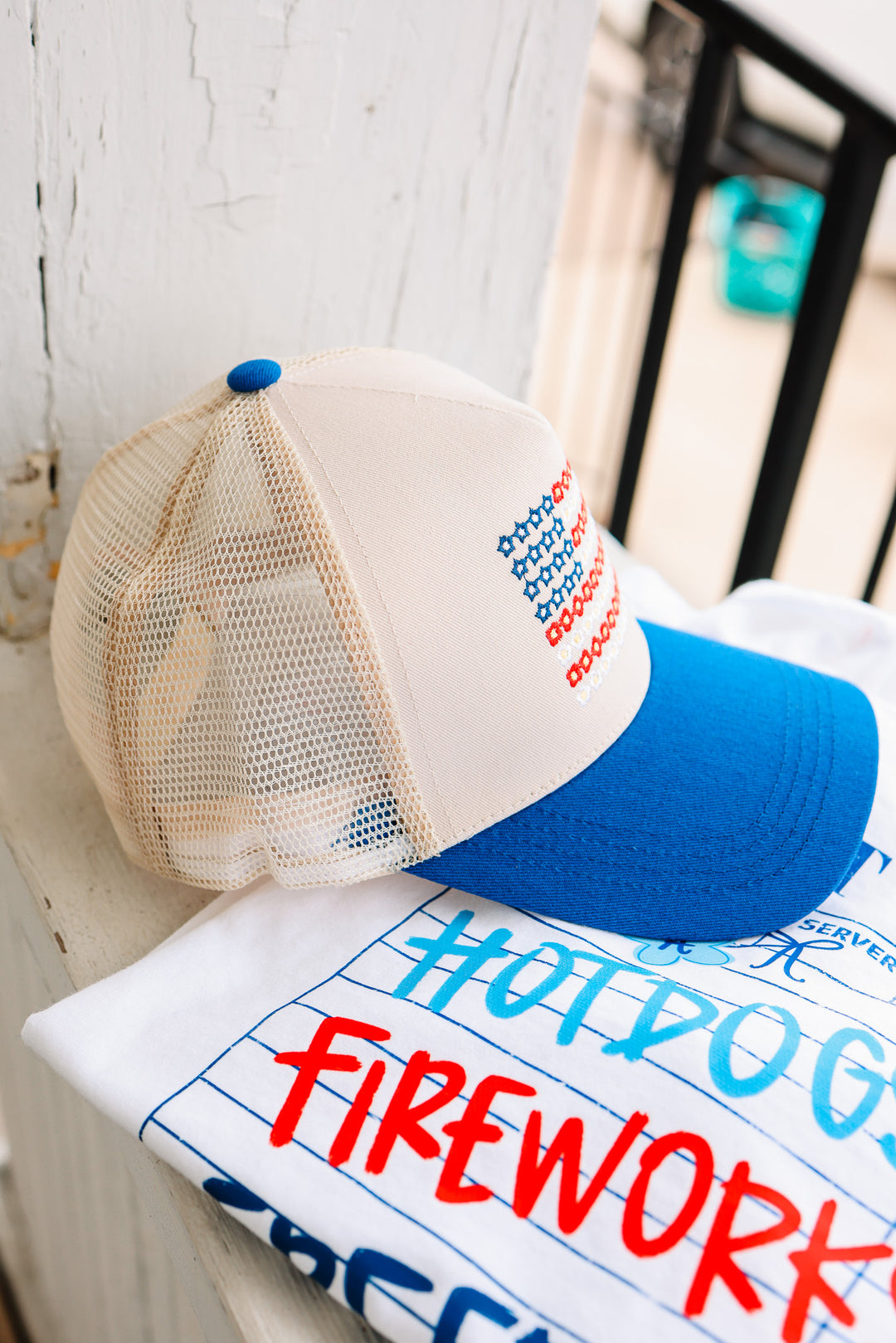 Star Floral USA Hat - Blue