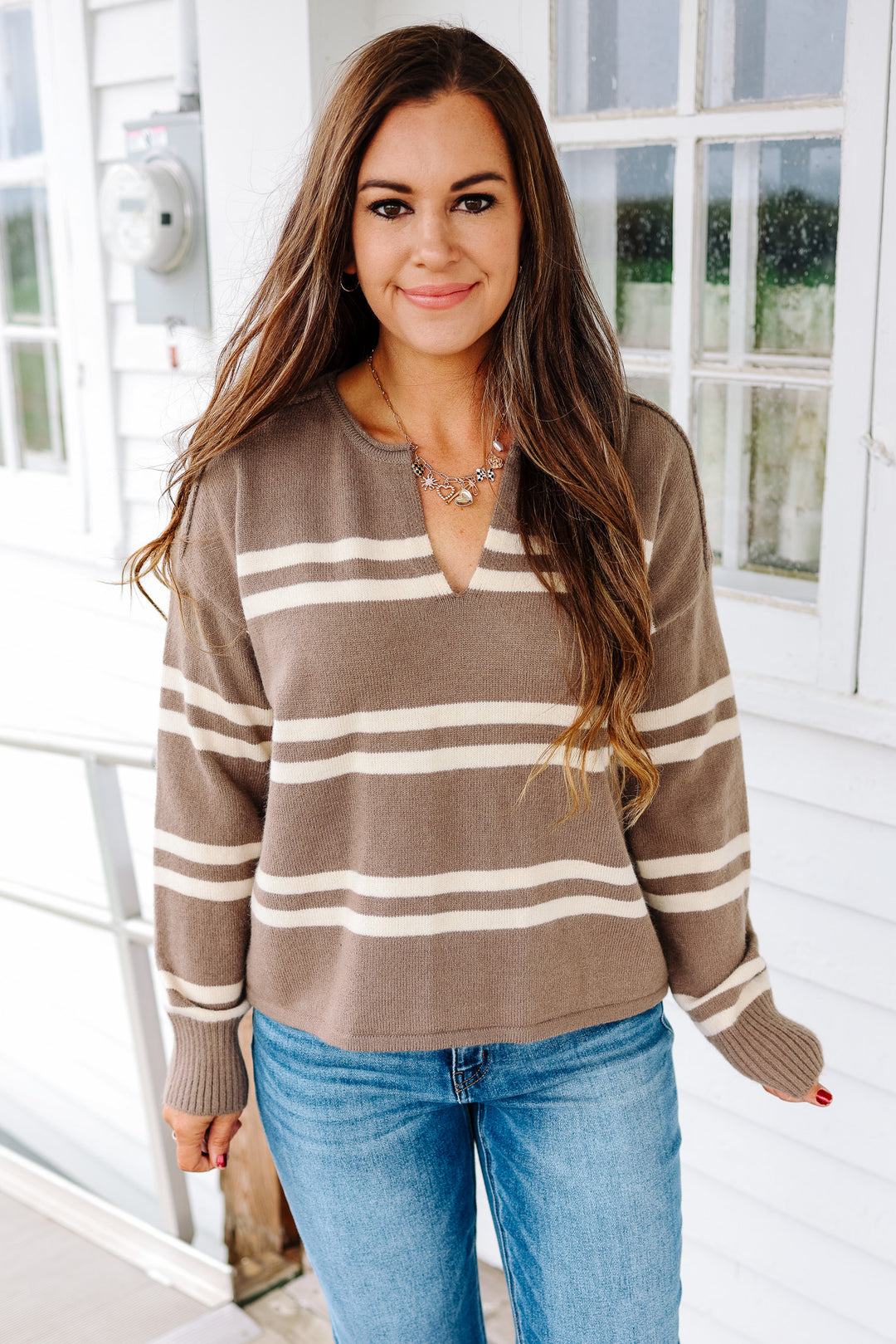 Jane Notch Neck Striped Sweater