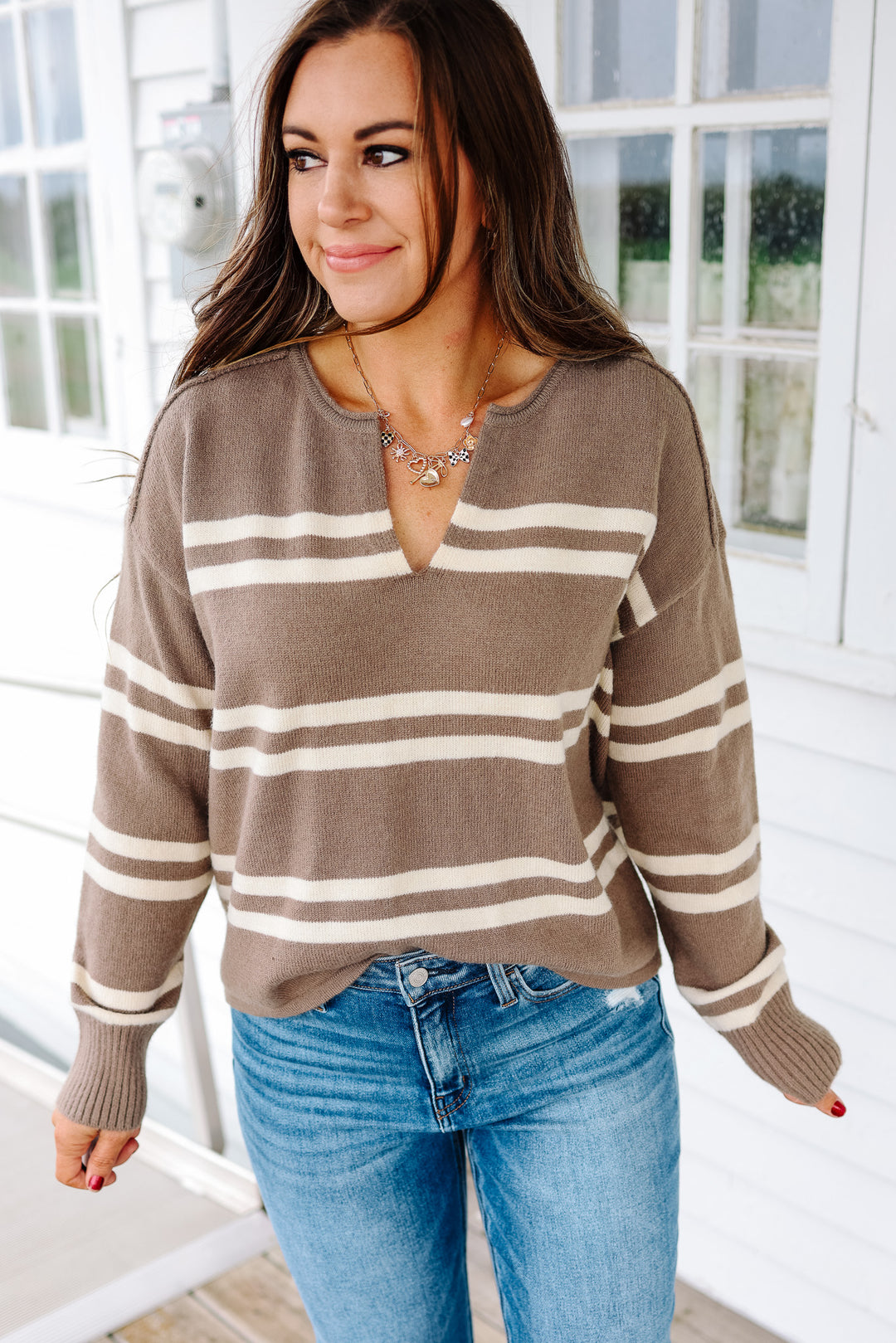 Jane Notch Neck Striped Sweater