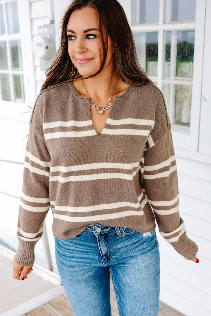 Jane Notch Neck Striped Sweater