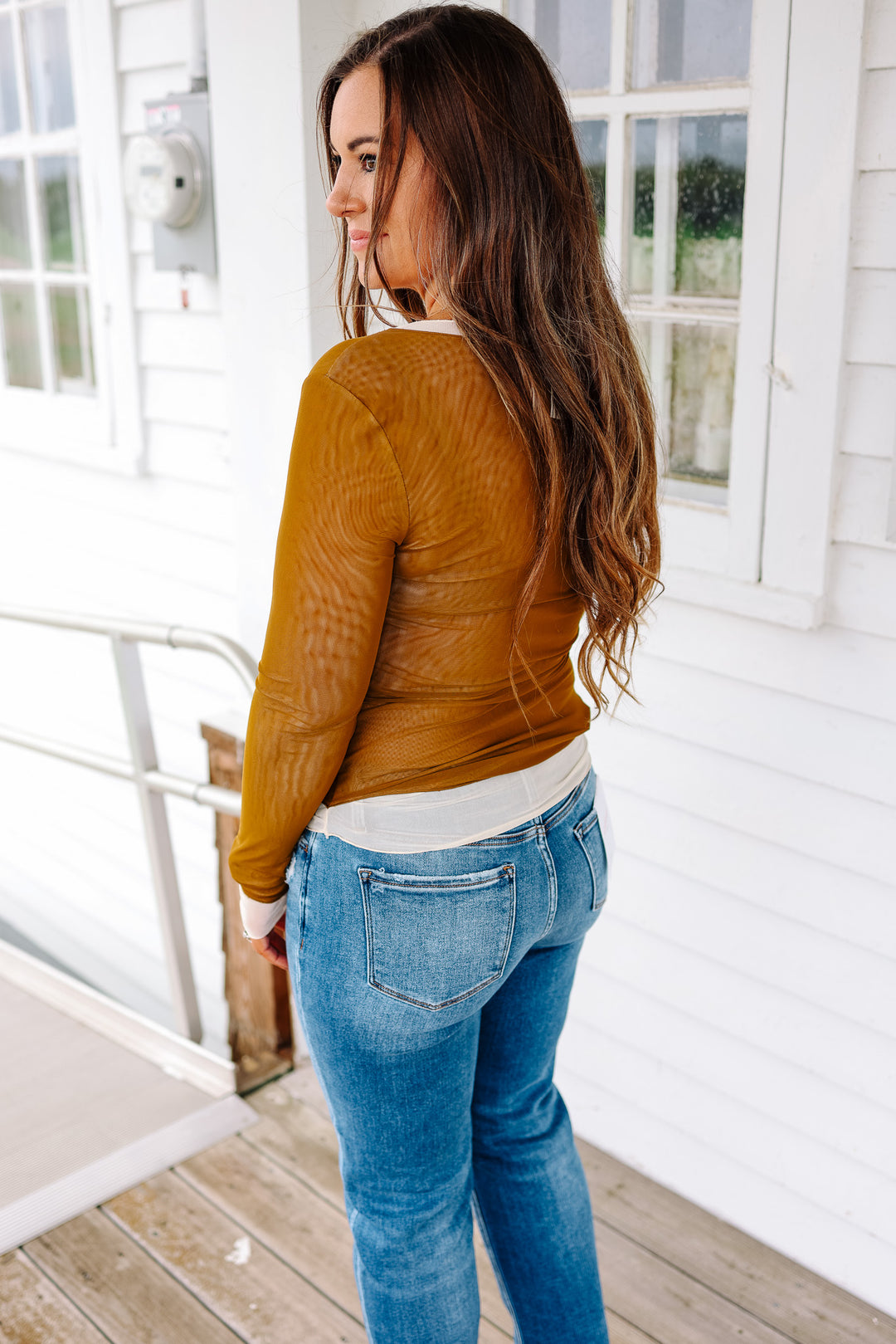 Elisa Double Layer Mesh Top - Moss/Cream