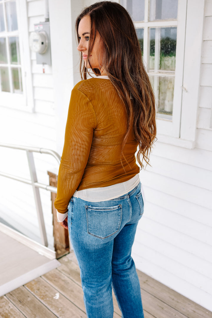 Elisa Double Layer Mesh Top - Moss/Cream