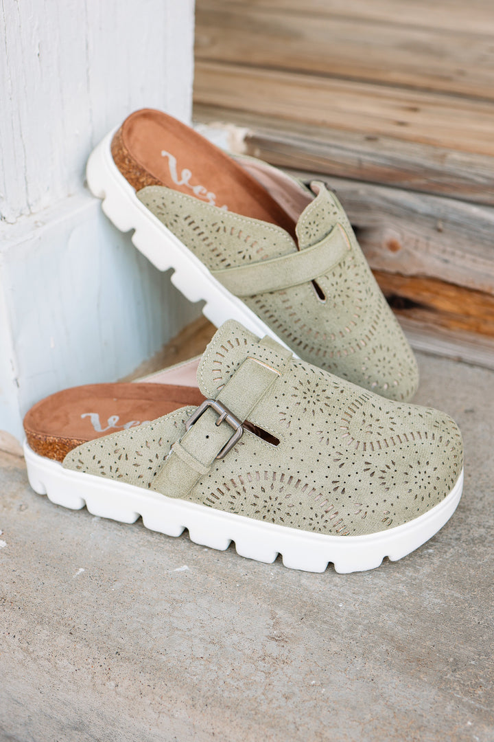 Lulu Laser Cut Platform Clog - Sage