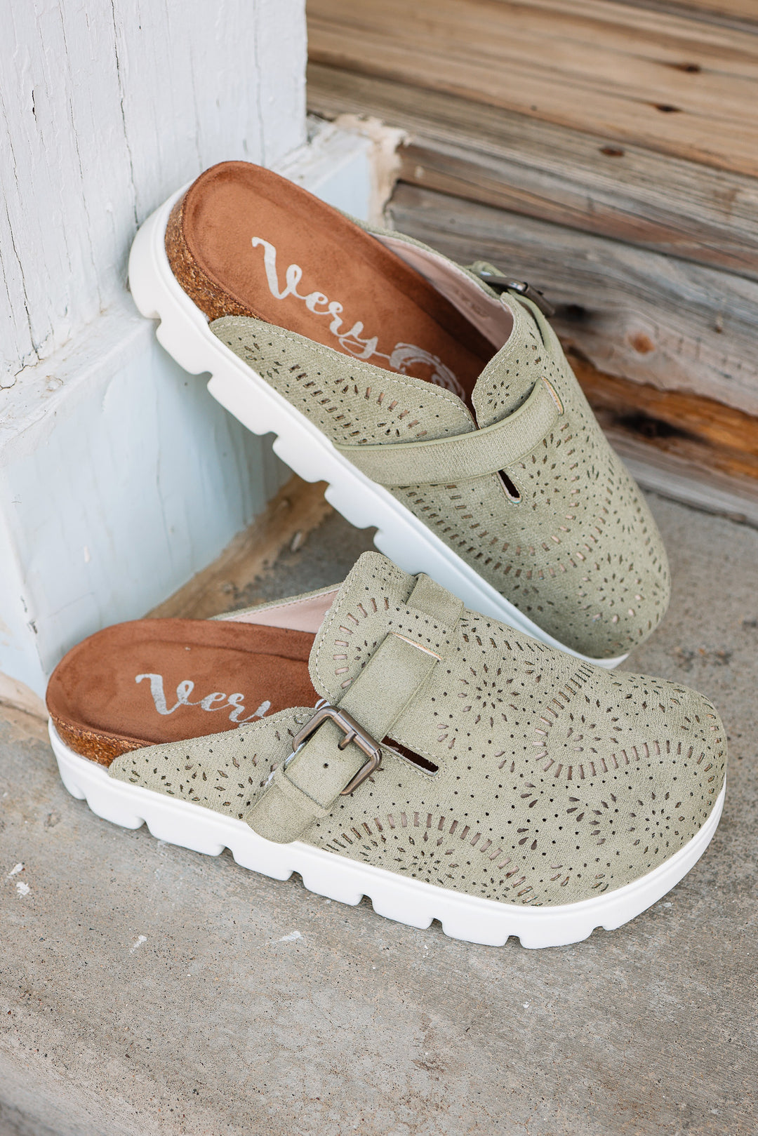 Lulu Laser Cut Platform Clog - Sage