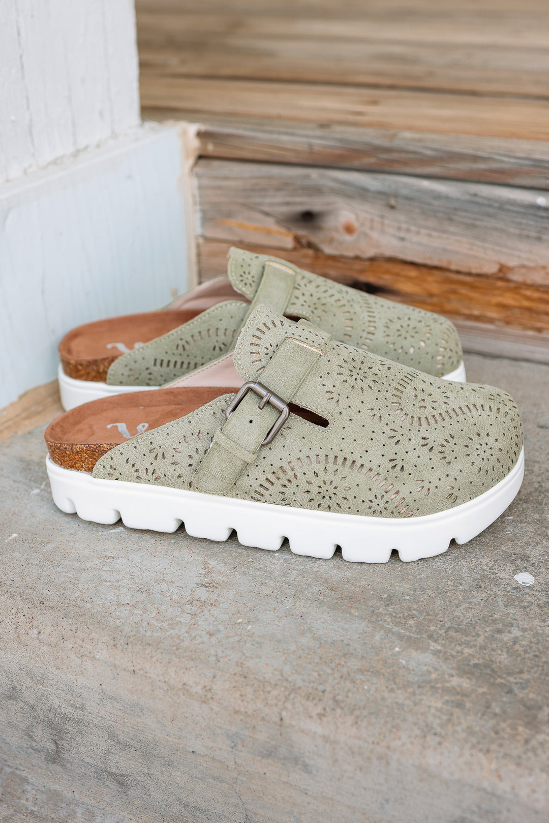 Lulu Laser Cut Platform Clog - Sage