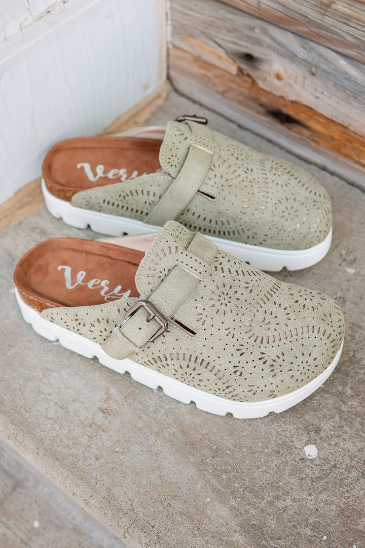 Lulu Laser Cut Platform Clog - Sage