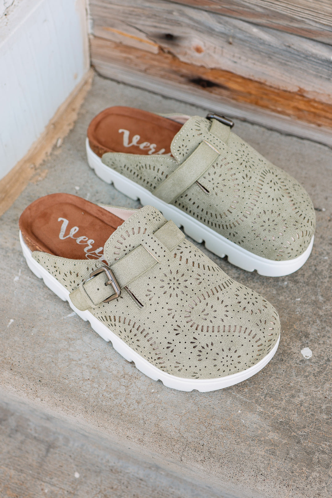 Lulu Laser Cut Platform Clog - Sage