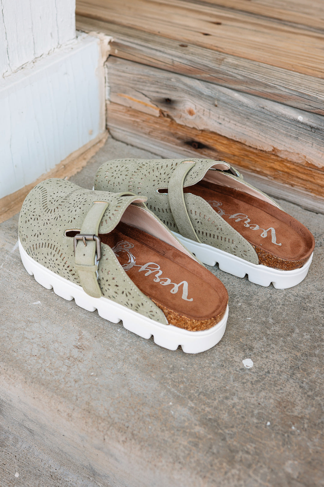 Lulu Laser Cut Platform Clog - Sage