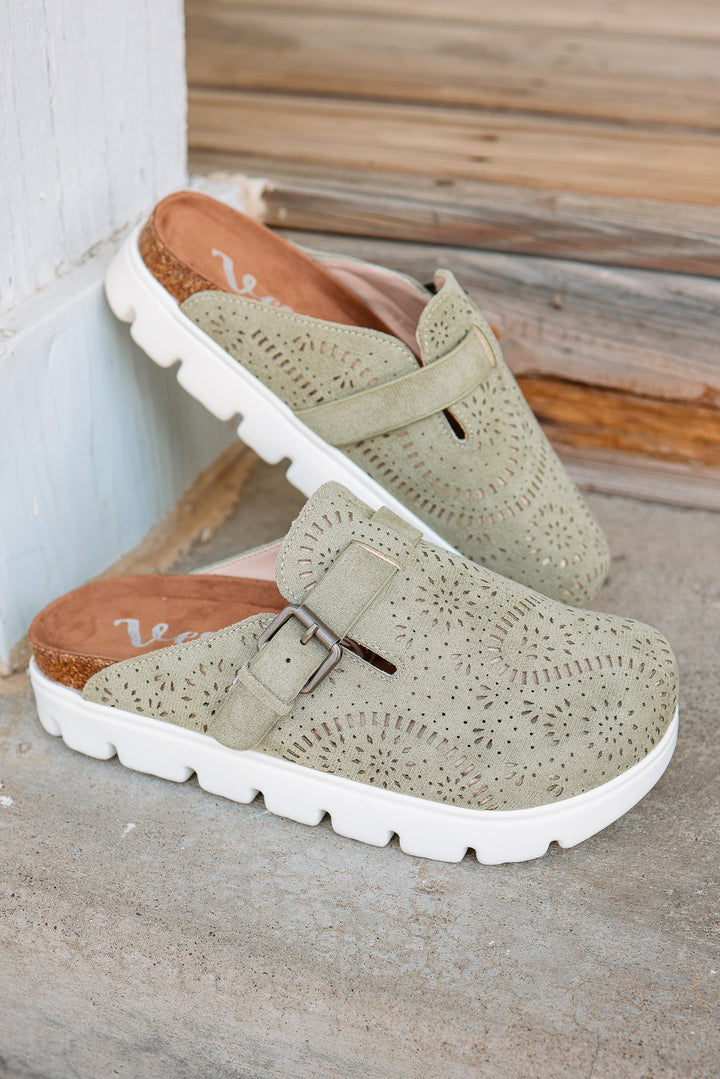Lulu Laser Cut Platform Clog - Sage