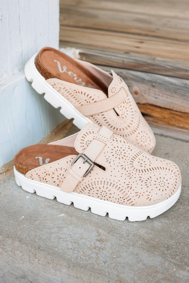 Lulu Laser Cut Platform Clog - Cream