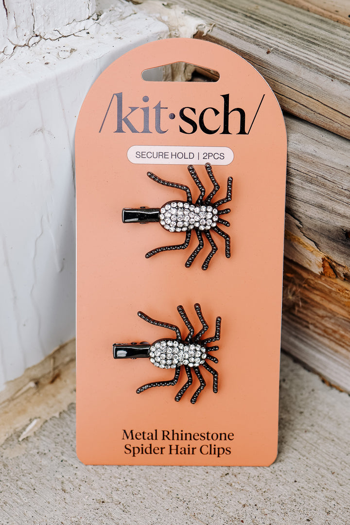 Metal Rhinestone Hair Clips 2pc Set - Spider