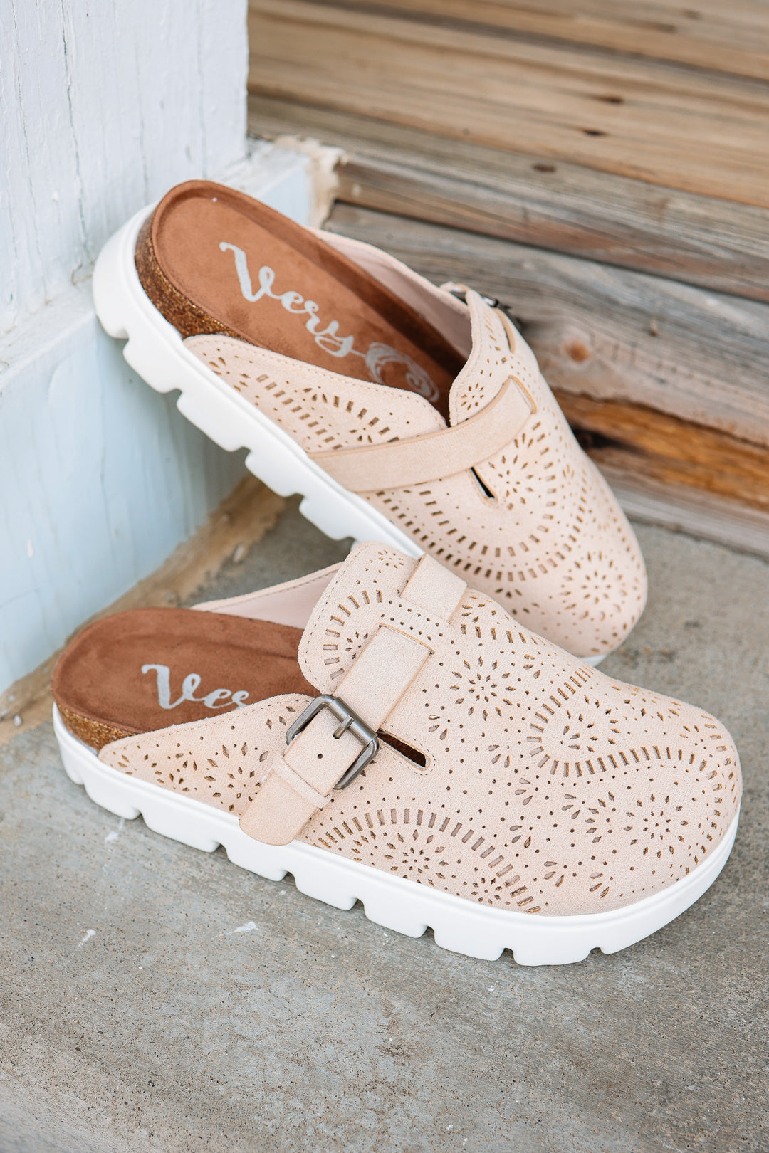 Lulu Laser Cut Platform Clog - Cream