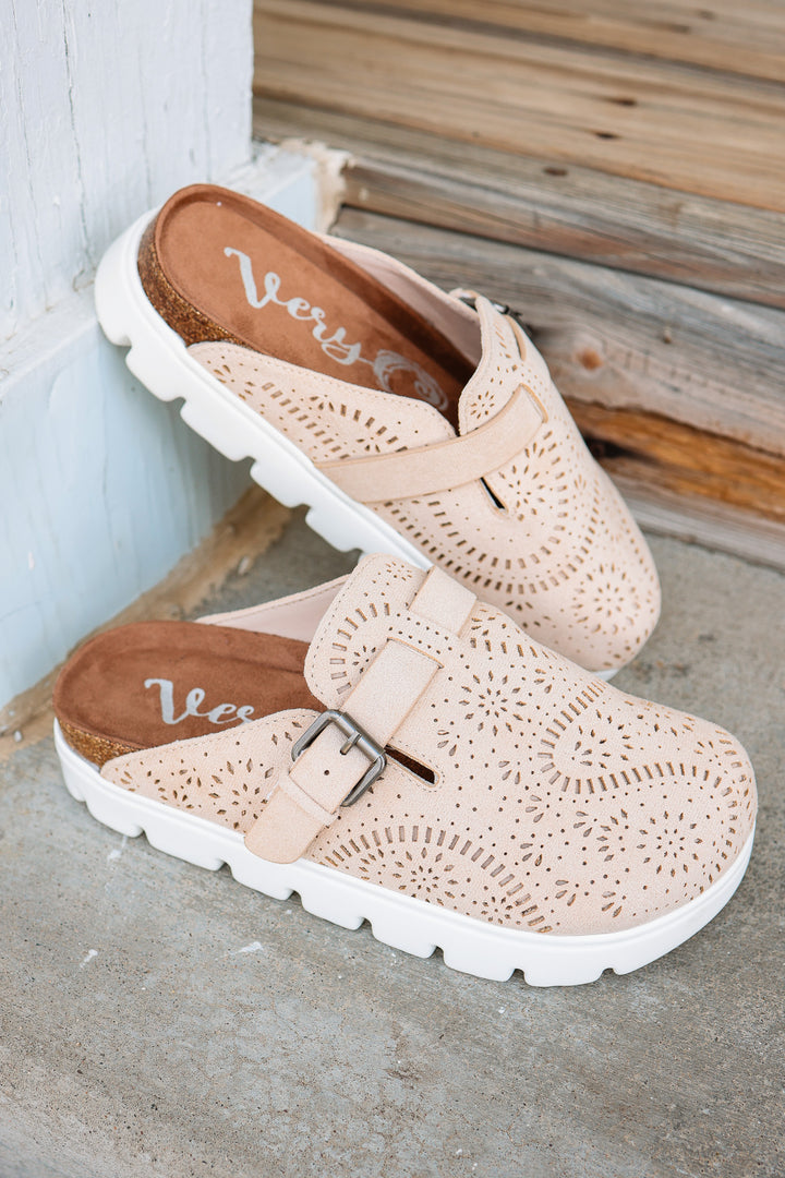 Lulu Laser Cut Platform Clog - Cream