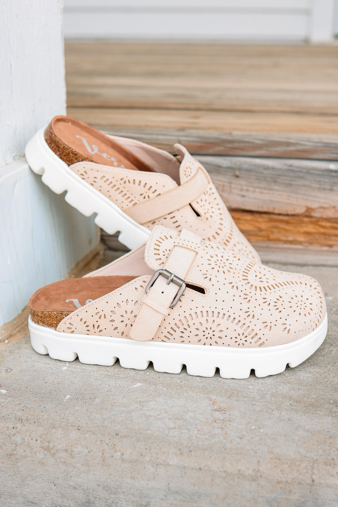 Lulu Laser Cut Platform Clog - Cream