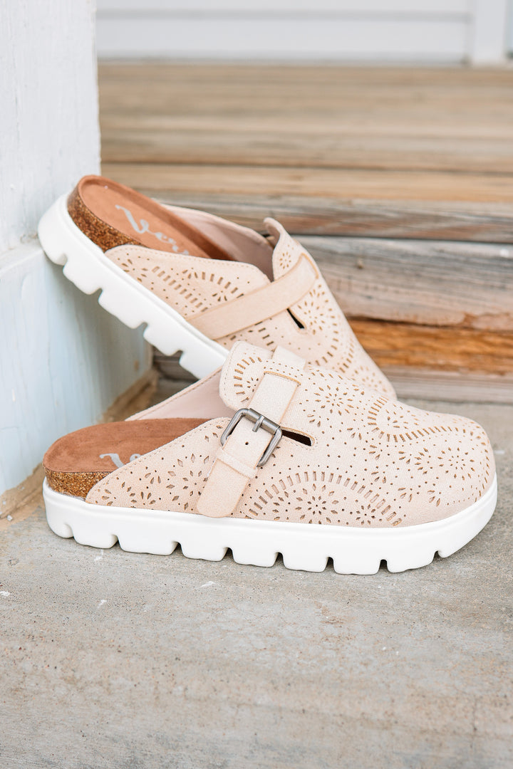 Lulu Laser Cut Platform Clog - Cream