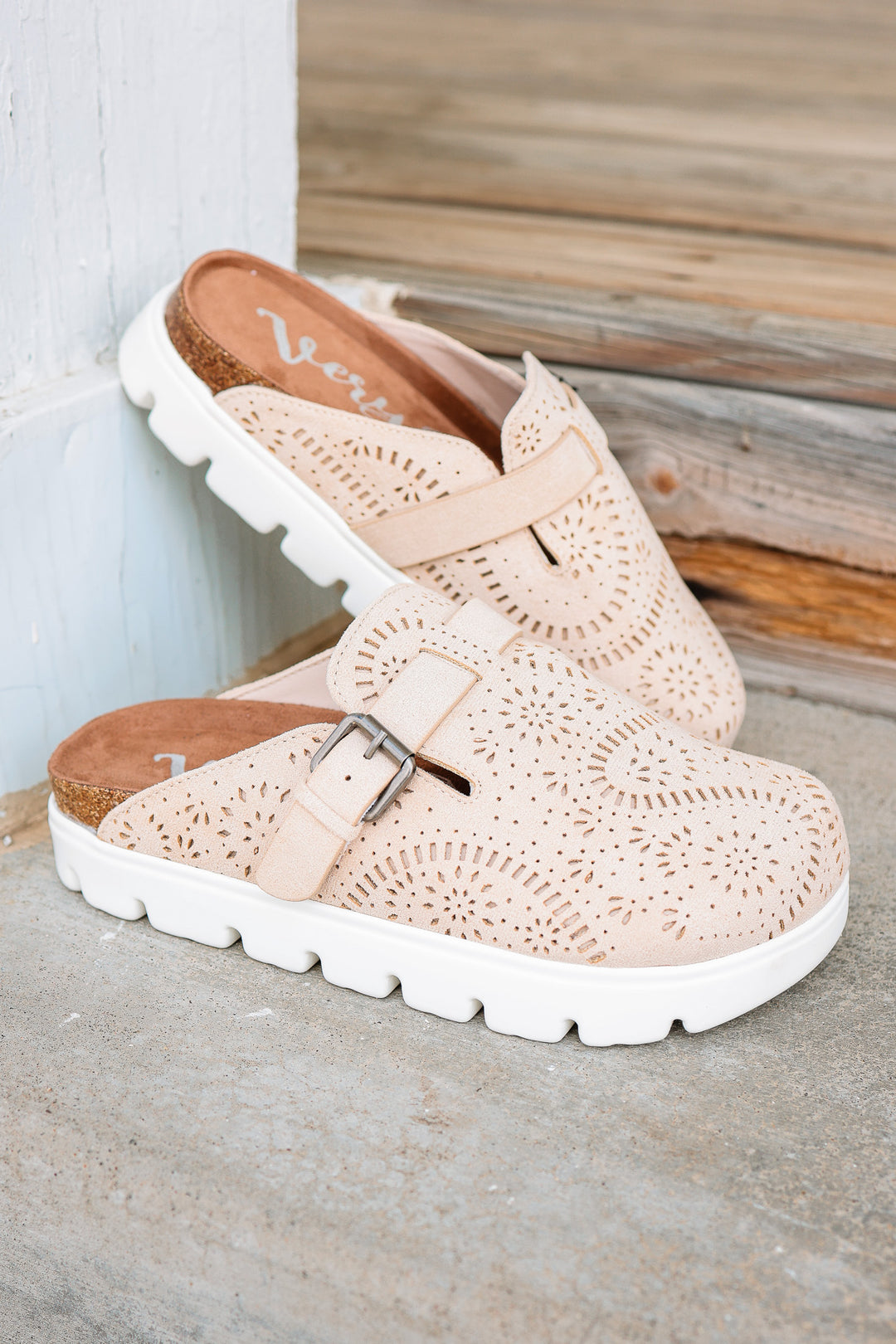 Lulu Laser Cut Platform Clog - Cream