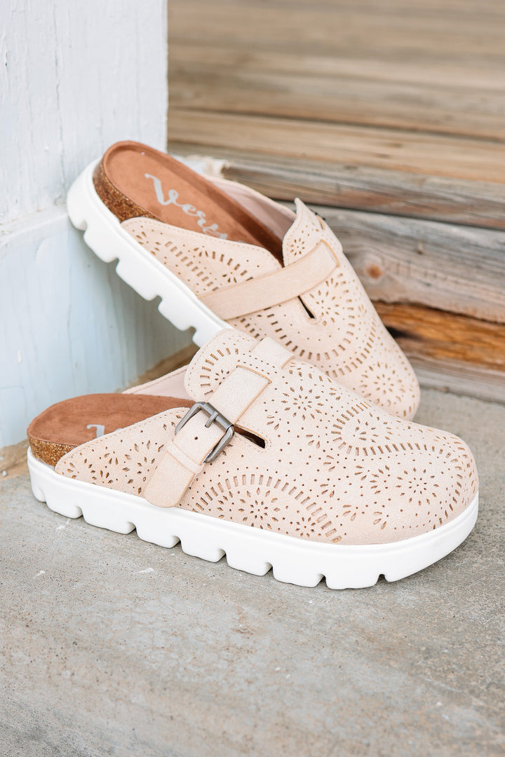 Lulu Laser Cut Platform Clog - Cream