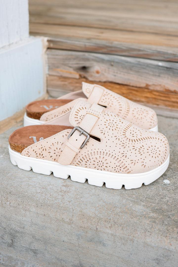 Lulu Laser Cut Platform Clog - Cream