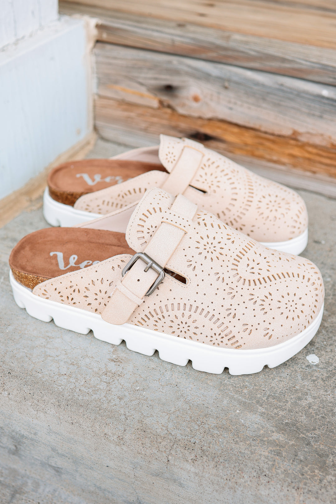 Lulu Laser Cut Platform Clog - Cream