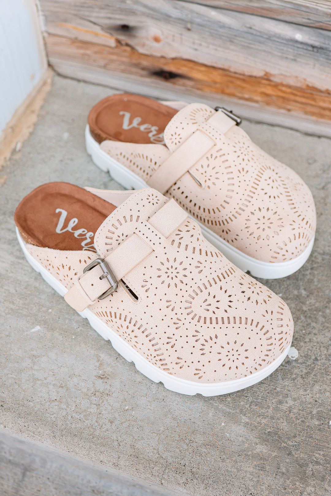 Lulu Laser Cut Platform Clog - Cream
