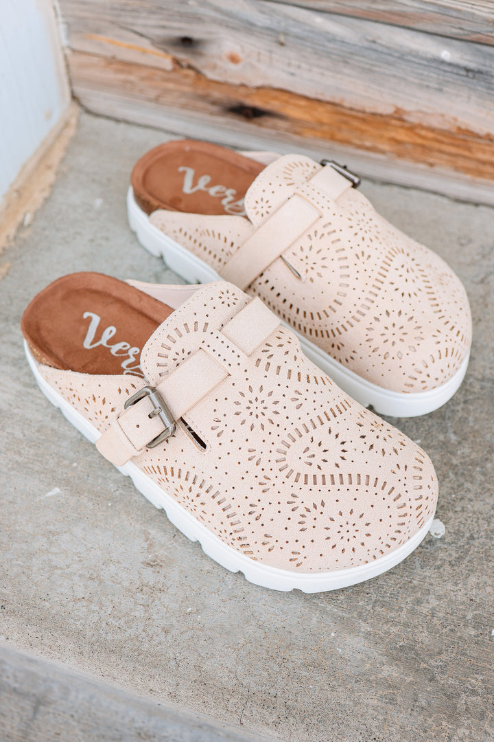 Lulu Laser Cut Platform Clog - Cream