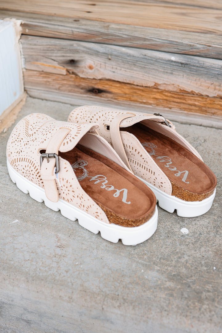 Lulu Laser Cut Platform Clog - Cream