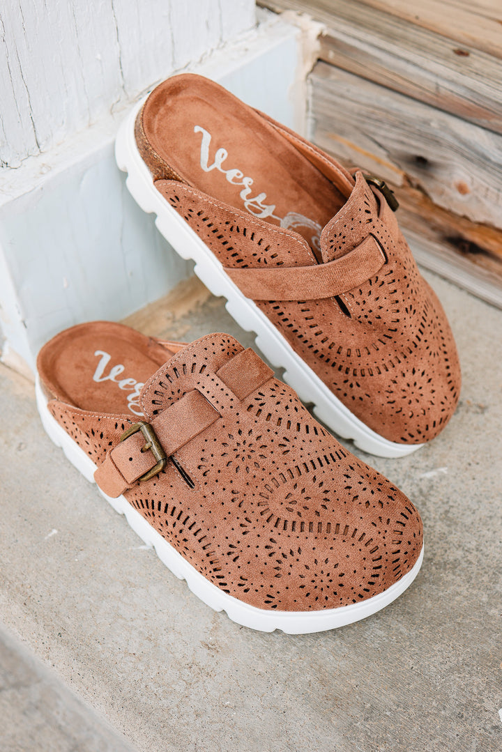 Lulu Laser Cut Platform Clog - Tan
