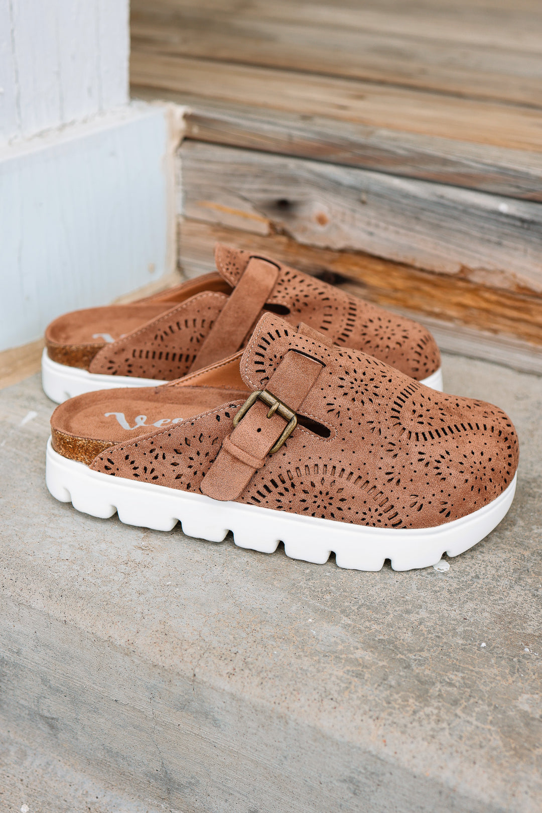Lulu Laser Cut Platform Clog - Tan