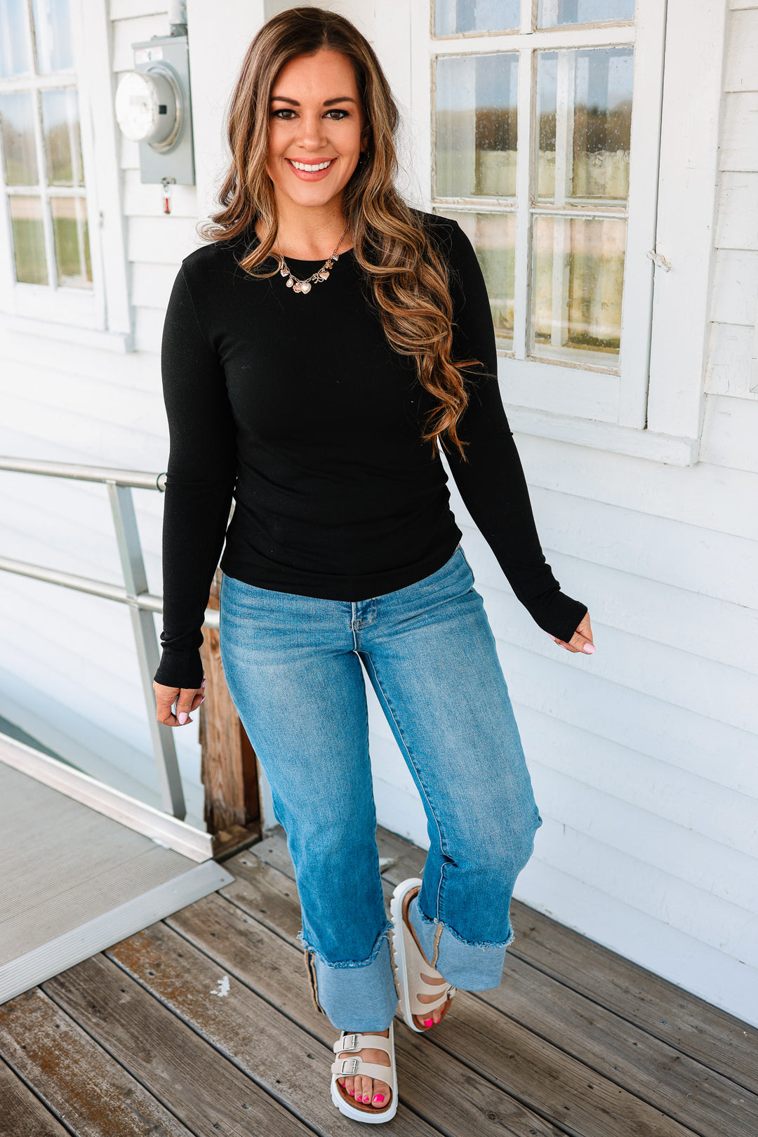 Lennon Fitted Ribbed Top - Black