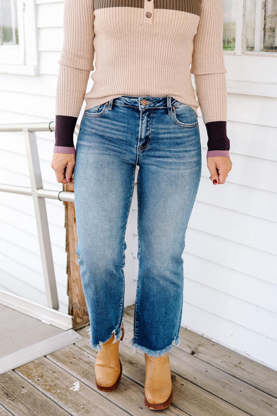 RISEN: Max Mid Rise Crop Straight Jeans