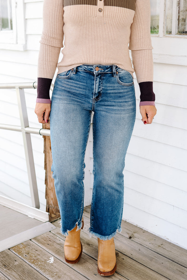 RISEN: Max Mid Rise Crop Straight Jeans