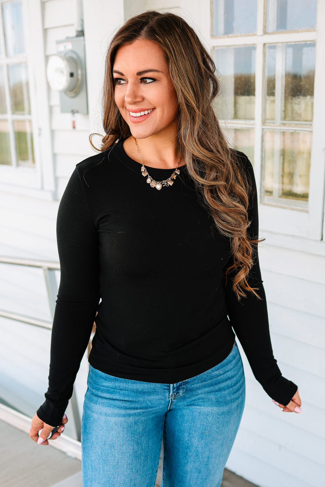 Lennon Fitted Ribbed Top - Black