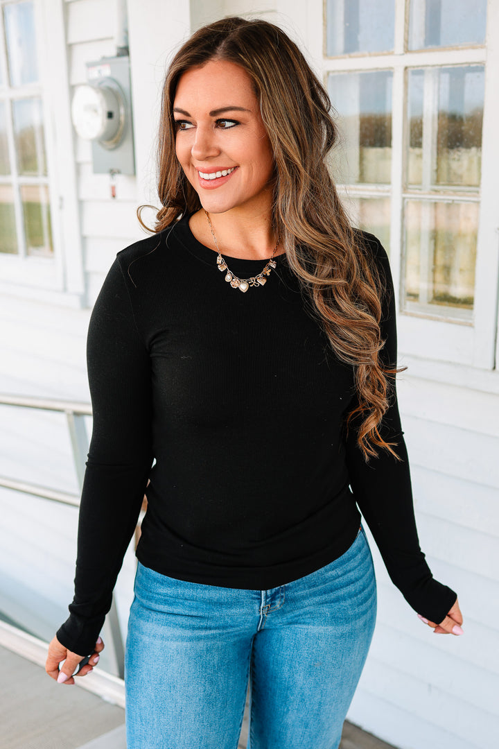 Lennon Fitted Ribbed Top - Black
