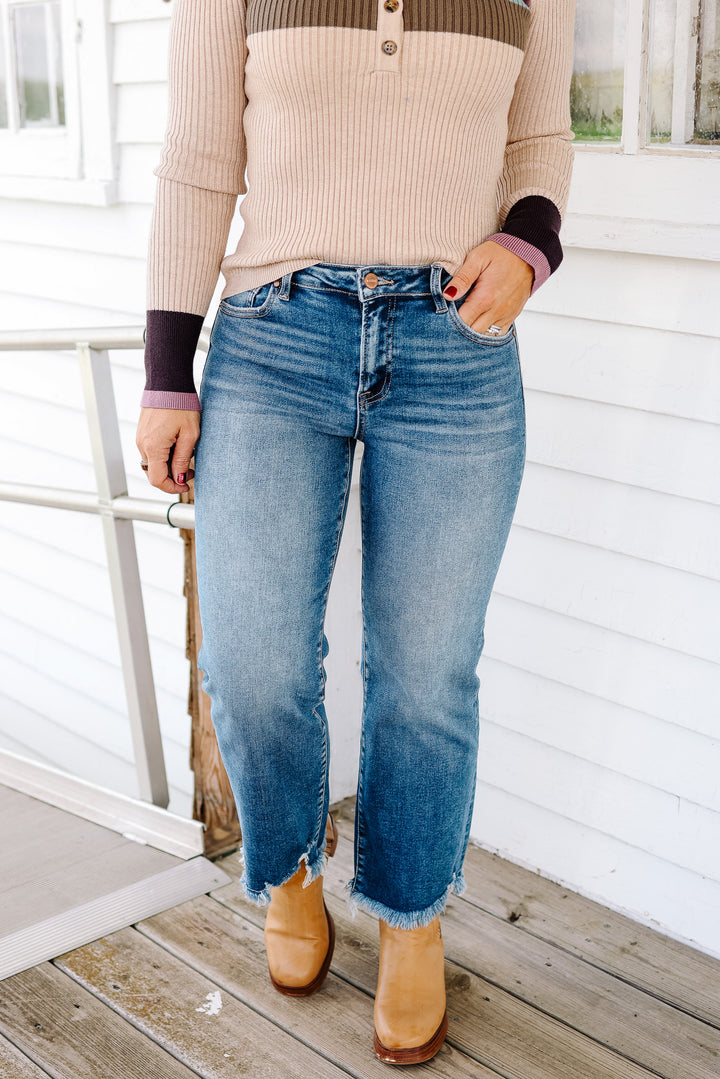 RISEN: Max Mid Rise Crop Straight Jeans