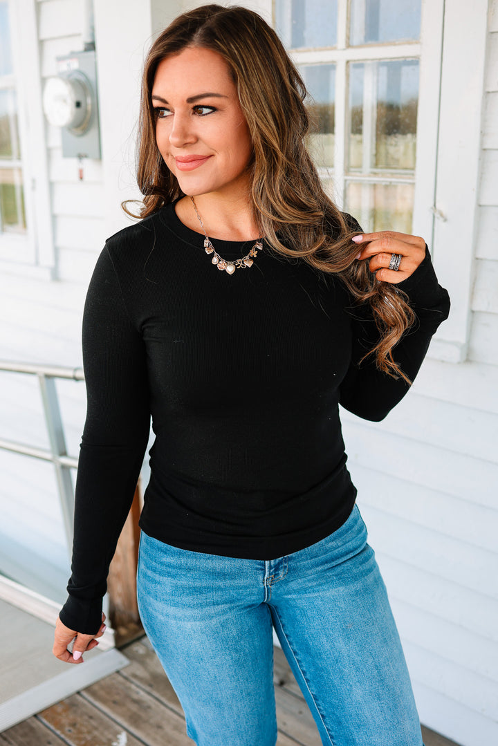 Lennon Fitted Ribbed Top - Black