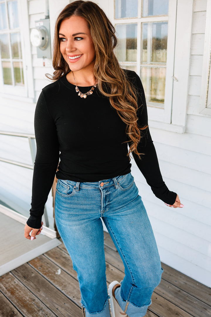 Lennon Fitted Ribbed Top - Black